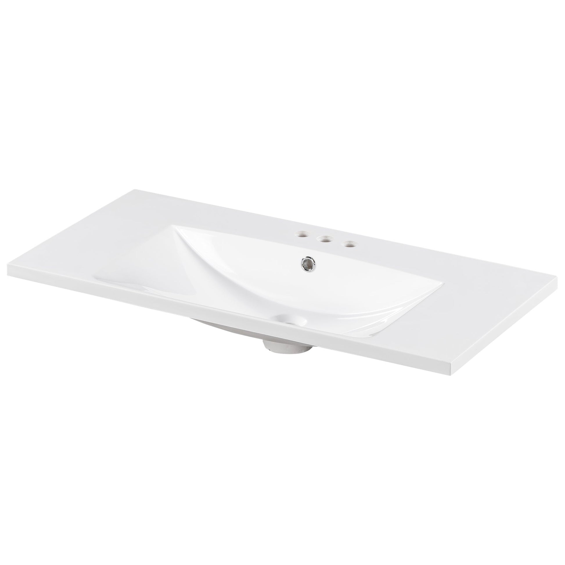 36" Single Bathroom Basin Sink, Vanity Top Only, 3-Faucet Holes, Resin - Korvel