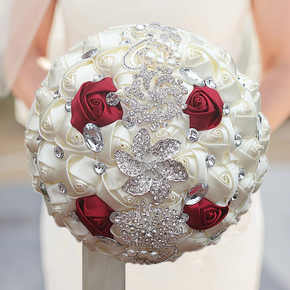 Artificial Wedding Bouquets Hand Made Flower Rhinestone Bridesmaid Crystal Bridal Wedding Bouquet - Korvel