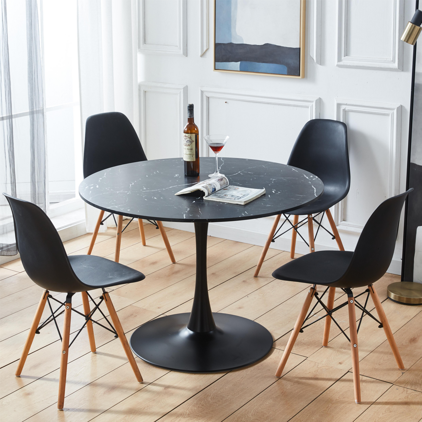 42.1" Black Tulip Dining Table for 4-6 People