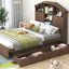 Cama Plataforma de Madera de Nogal de Tamaño Completo con Cabecera de Almacenamiento