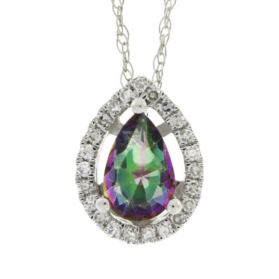 Treated Topaz and Diamond Pendant in 14KT White Gold