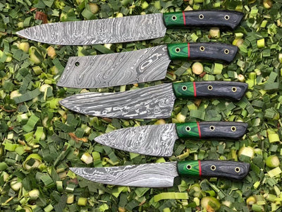 Exquisite 5-Piece Kitchen Knife Set with Twist Damascus Blades & Exotic Wood Handles - Korvel