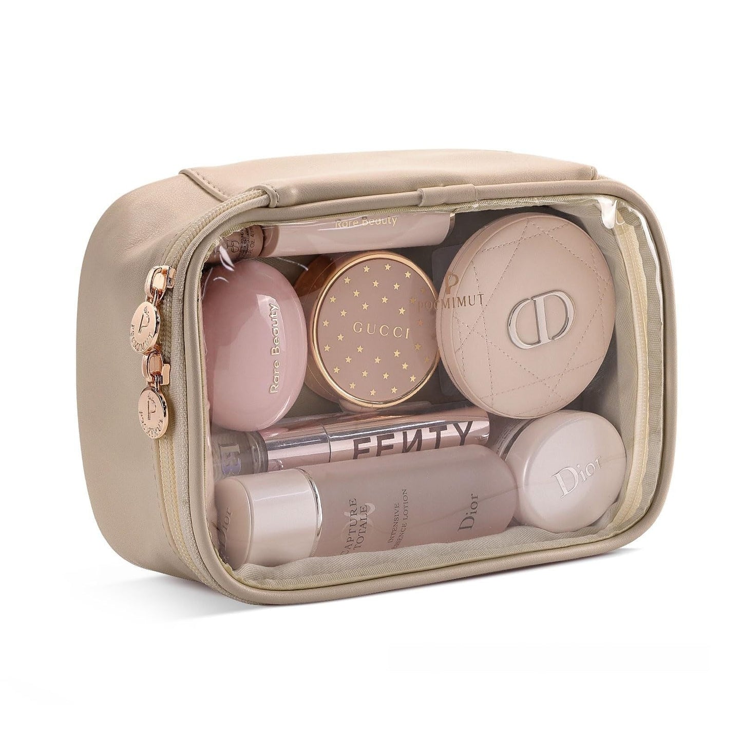 Premium Leather Transparent Cosmetic Bag for Travel