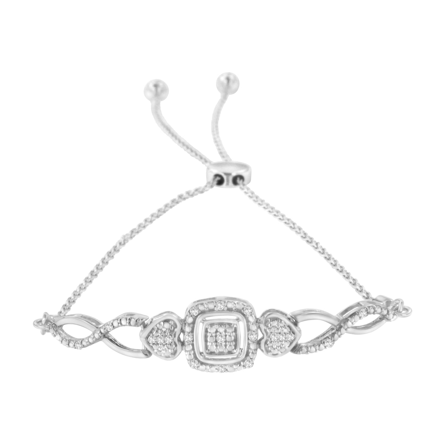 Pulsera Bolo de Corazón de Diamante de Plata Esterlina .925