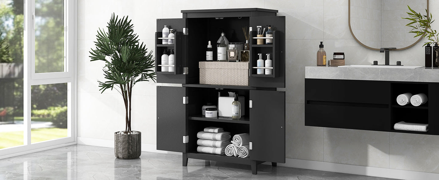 Elegant Black Bathroom Floor Storage Cabinet with Adjustable Shelves