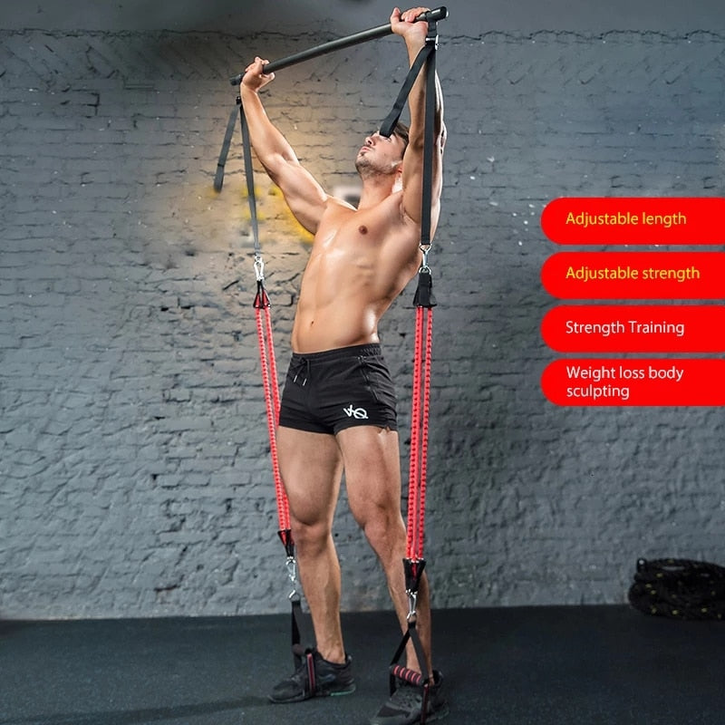 Bâton de Pilates avec bandes de résistance premium pour entraînements à domicile