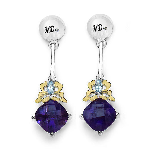 Pendientes de plata esterlina de amatista y topacio azul de 3.79 quilates