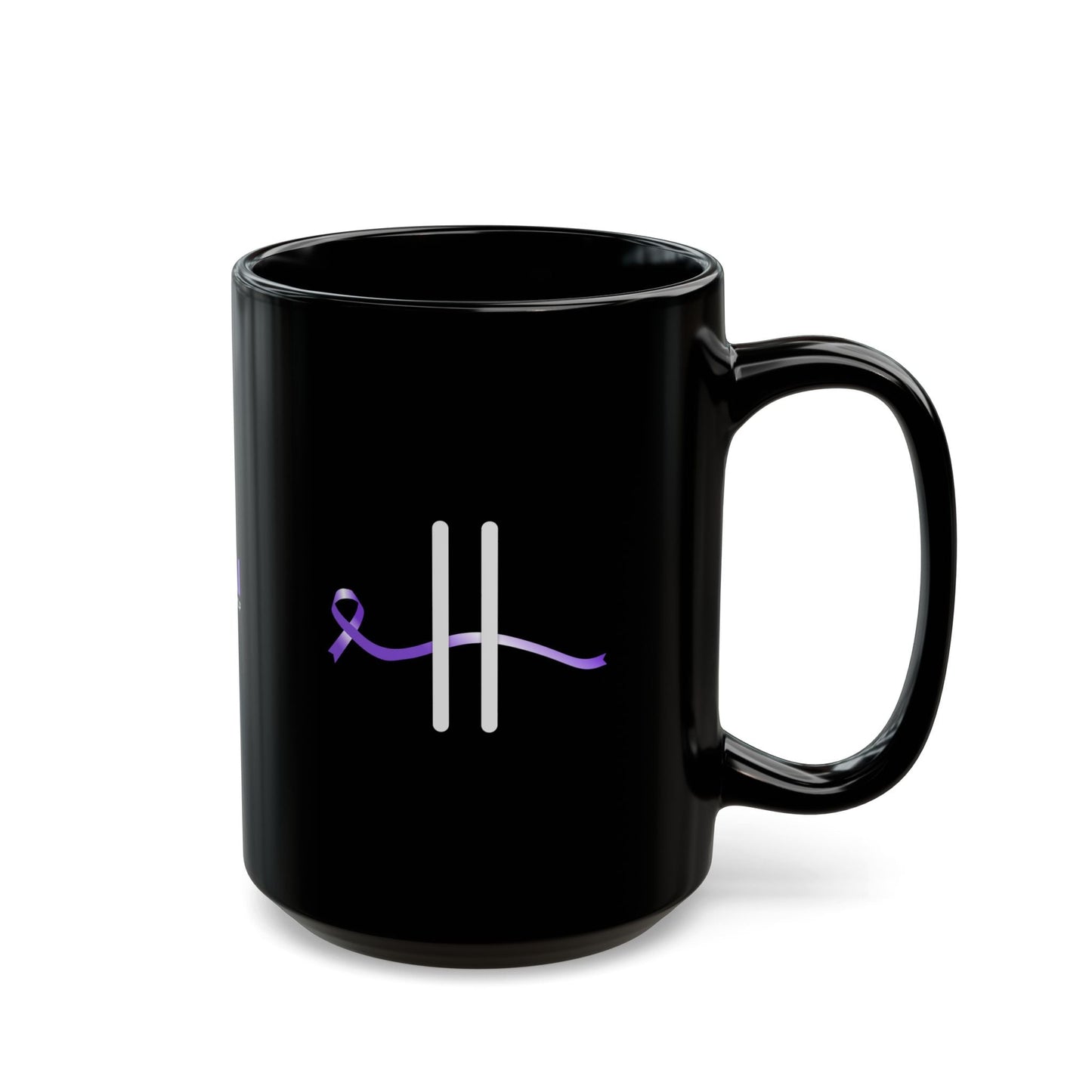 Pause for Epilepsy Awareness Purple Ribbon Black Ceramic Mug