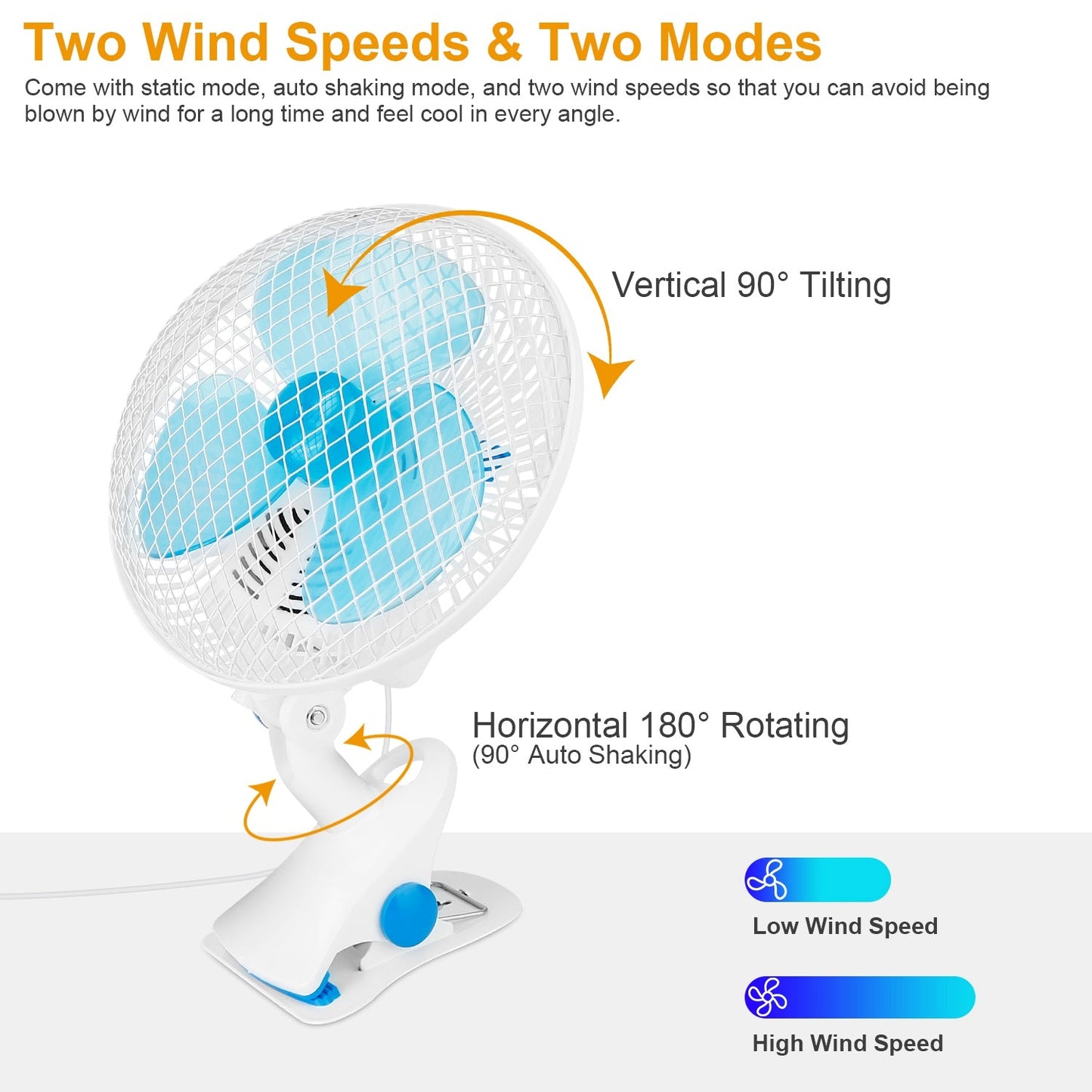 Gbruno Clip On Fan - 2 Speed Adjustable Personal Fan