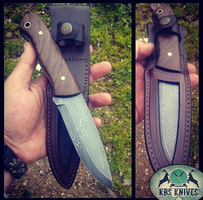 Premium Damascus Bushcraft Knife with Elegant Rosewood Handle - 9-Inch Outdoor Companion - Includes Leather Sheath - Korvel