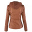 Women's Detachable Lapel Long Sleeve Solid Color Zipper Leather Jacket Coat - Korvel