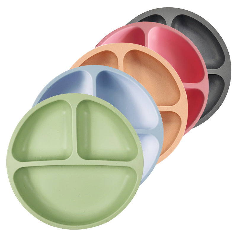 Children's Silicone Dinner Plate Infant Feeding Tableware Set Baby's Complementary Food Division Big Suction Cup Smiling Face Silicone Dinner Plate - Korvel