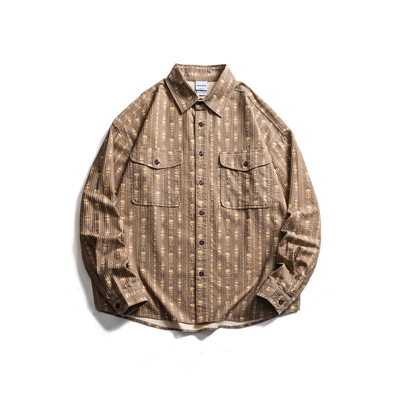 Japanese Retro Striped Long Sleeve Shirt for All