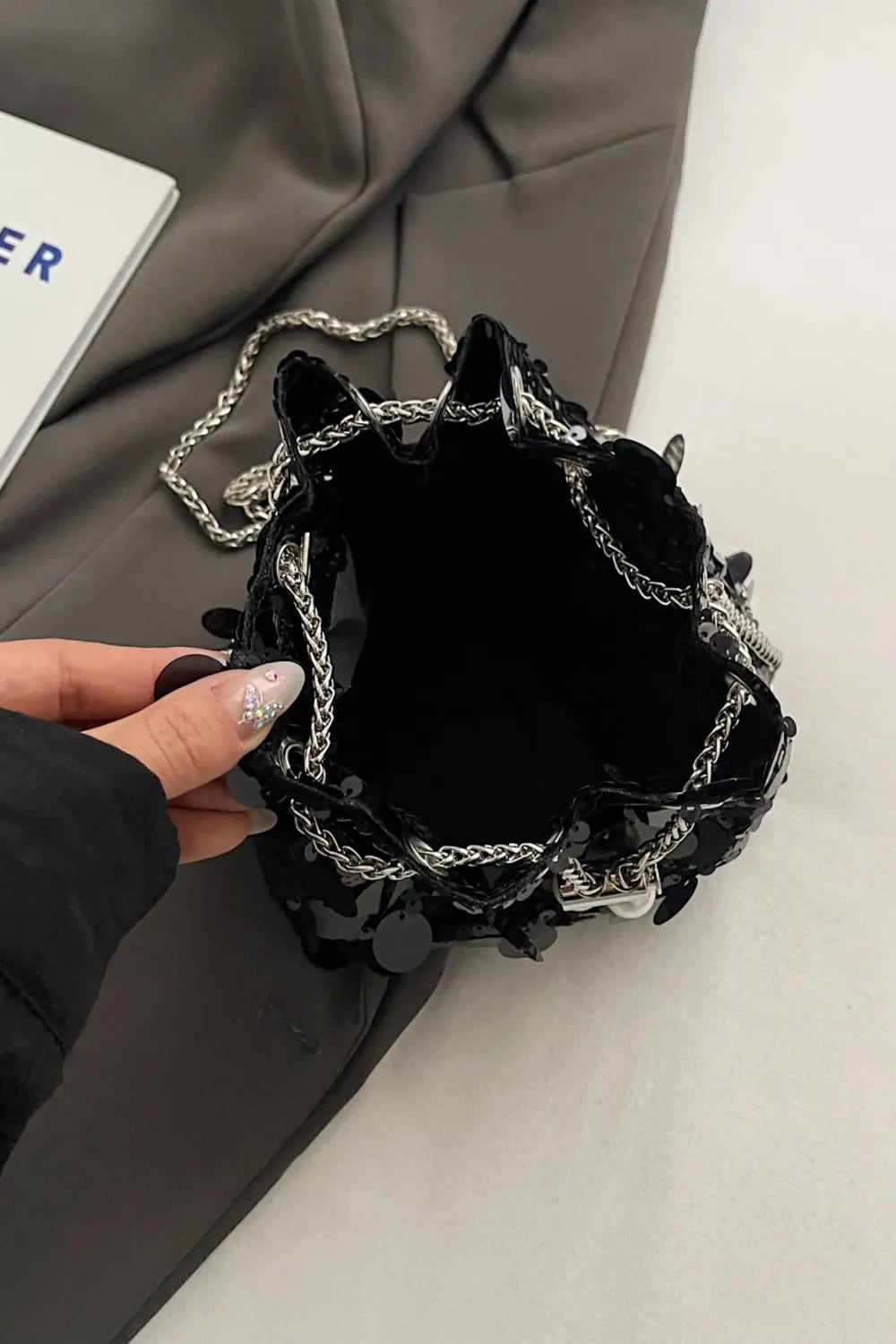 Drawstring Sequin Crossbody Bag - Korvel