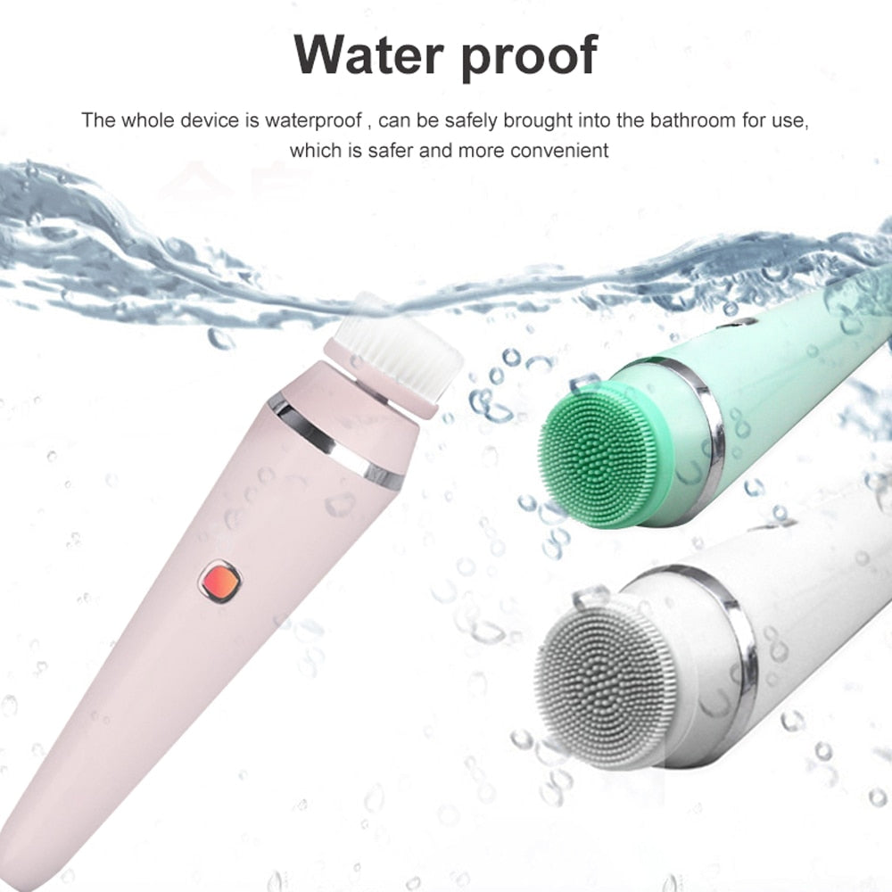 4 IN 1 Electric Face Deep Cleansing Brush Spin Pore Cleaner Face Wash Machine Makeup Remove Waterproof Facial Massager Skin Care - Korvel