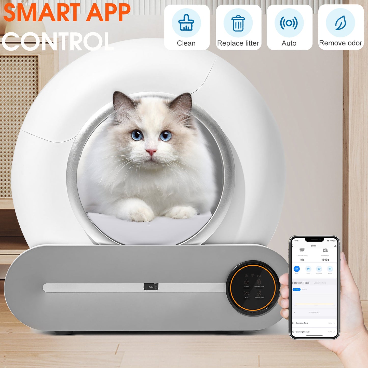 Caja de arena automática inteligente para gatos con control WiFi