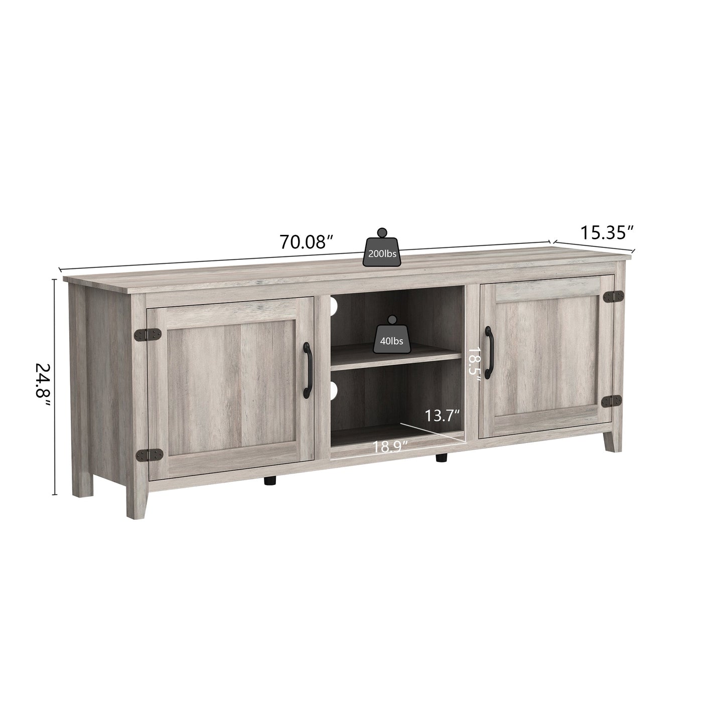 Grey Walnut TV Stand Storage Media Console with Two Doors