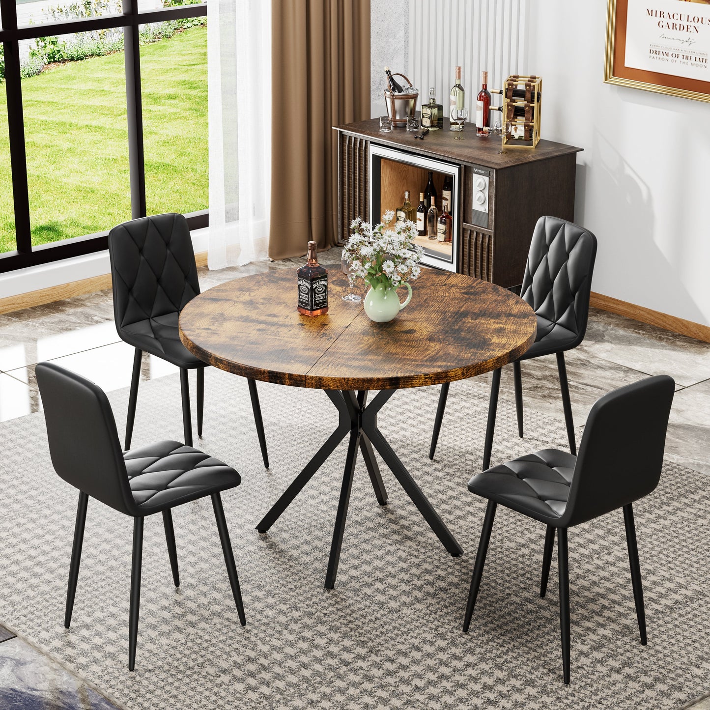 Dining Chairs Set of 4, Modern Kitchen Dining Room Chairs, PU Dining Chair Upholstered Cushion Seat and Sturdy Metal Legs - Korvel