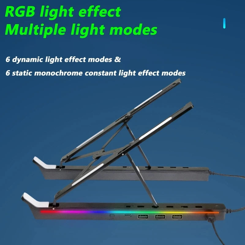 RGB Laptop Stand Adjustable 6 Gear Height Heat Dissipation USB Type-c Hub Ergonomic Notebook Holder for MacBook Tablet Phone - Korvel