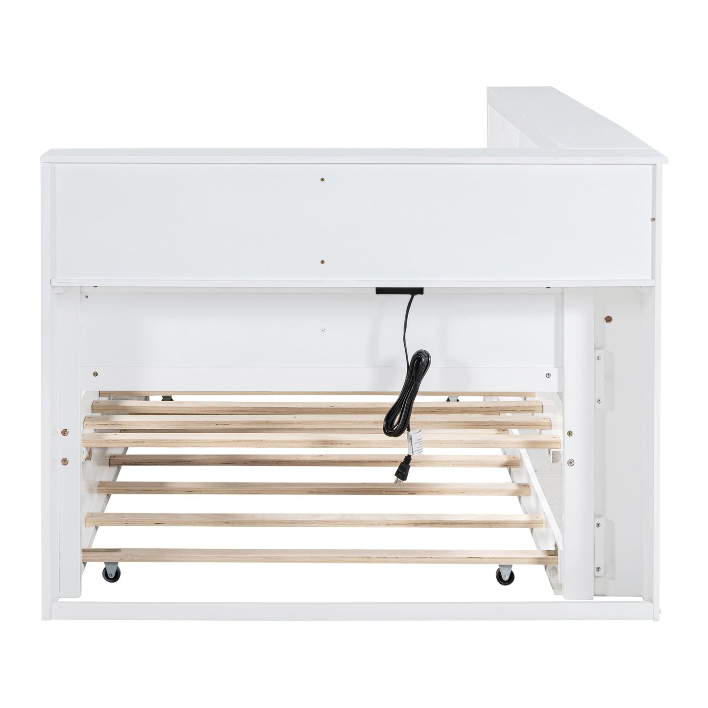 Wooden Twin Size DayBed with Twin Trundle, DayBed with Storage Shelf and USB Charging Ports,White - Korvel