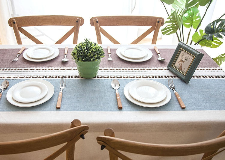 90x90 cm Plaid Decorative Linen Tablecloth with Tassels