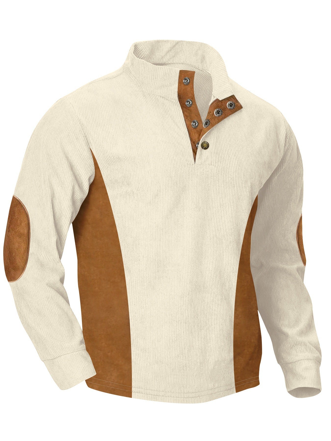 European men's casual stand up collar long sleeved corduroy sweatshirt with pit stripe - Korvel