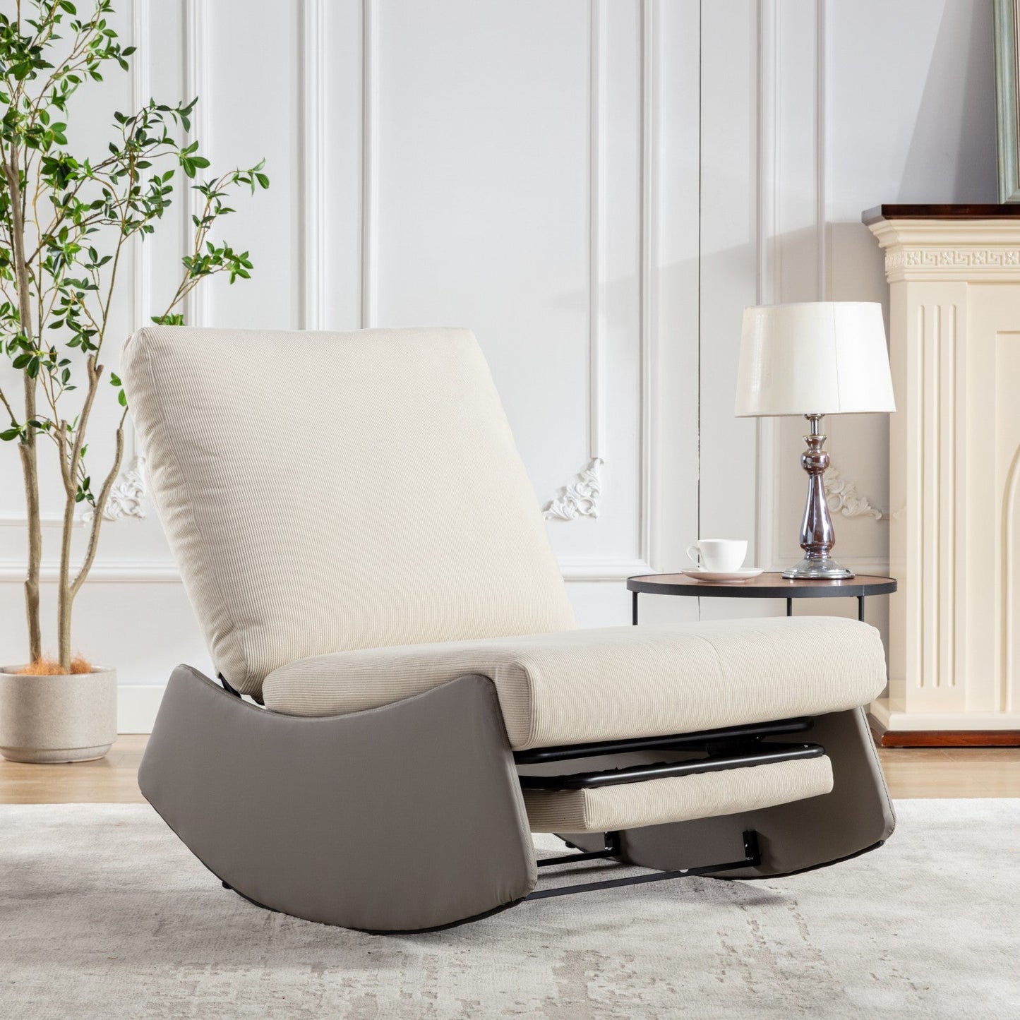 Modern rocking chair recliner, comfortable cushioned recliner with footstool, gray - Korvel