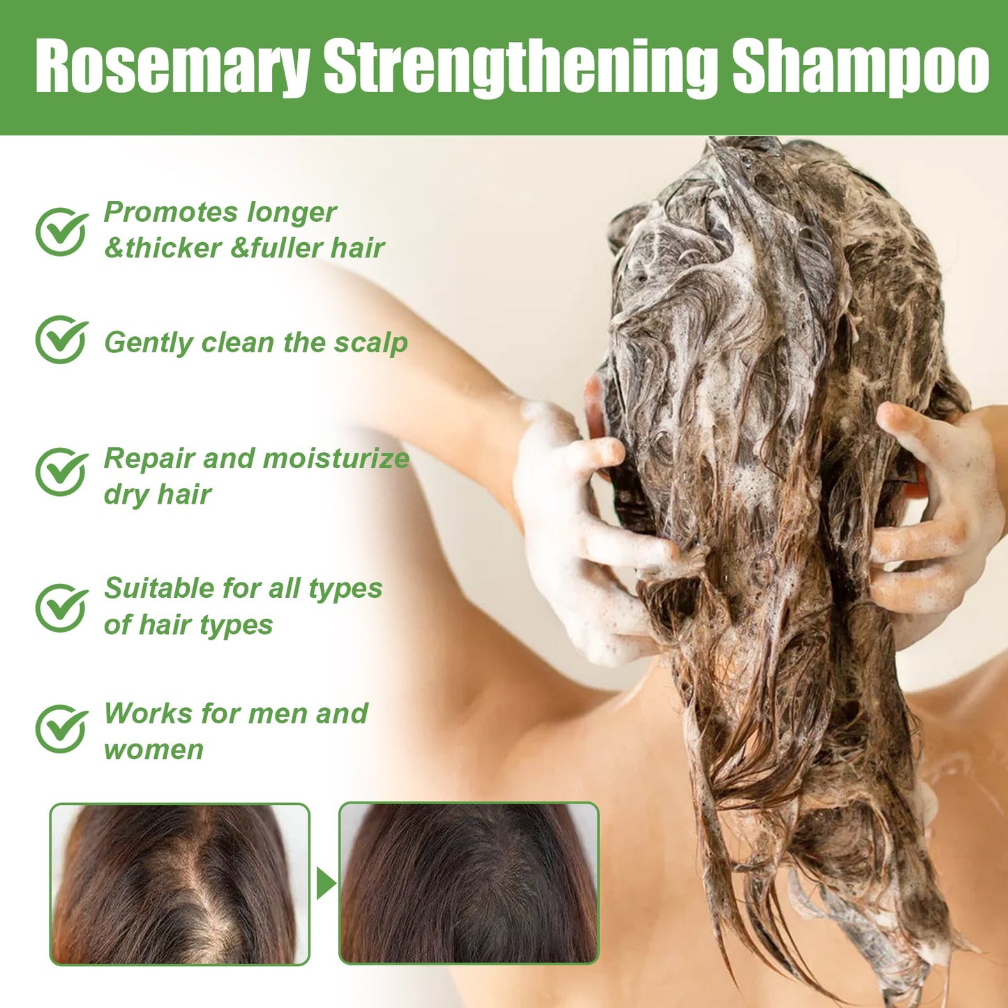 Rosemary Shampoo Deep Cleansing Massage Scalp Moisturizing Soft Dense Hair Shampoo - Korvel