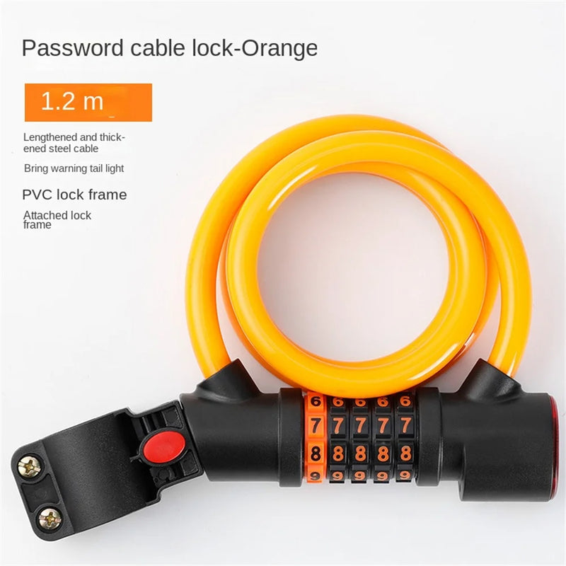 1.2M/1.8M Bike Lock Anti-theft 5 Digit Combination Password Security Lock With LED Light MTB Road Bike Steel Cable Bicycle Lock - Korvel