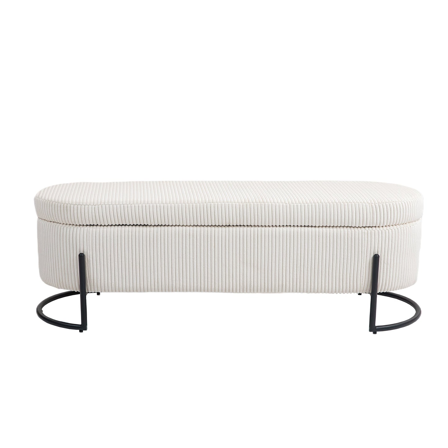 COOLMOR storage Ottoman chair with safety hinge and soft cushion fabric storage Ottoman stool (beige) - Korvel