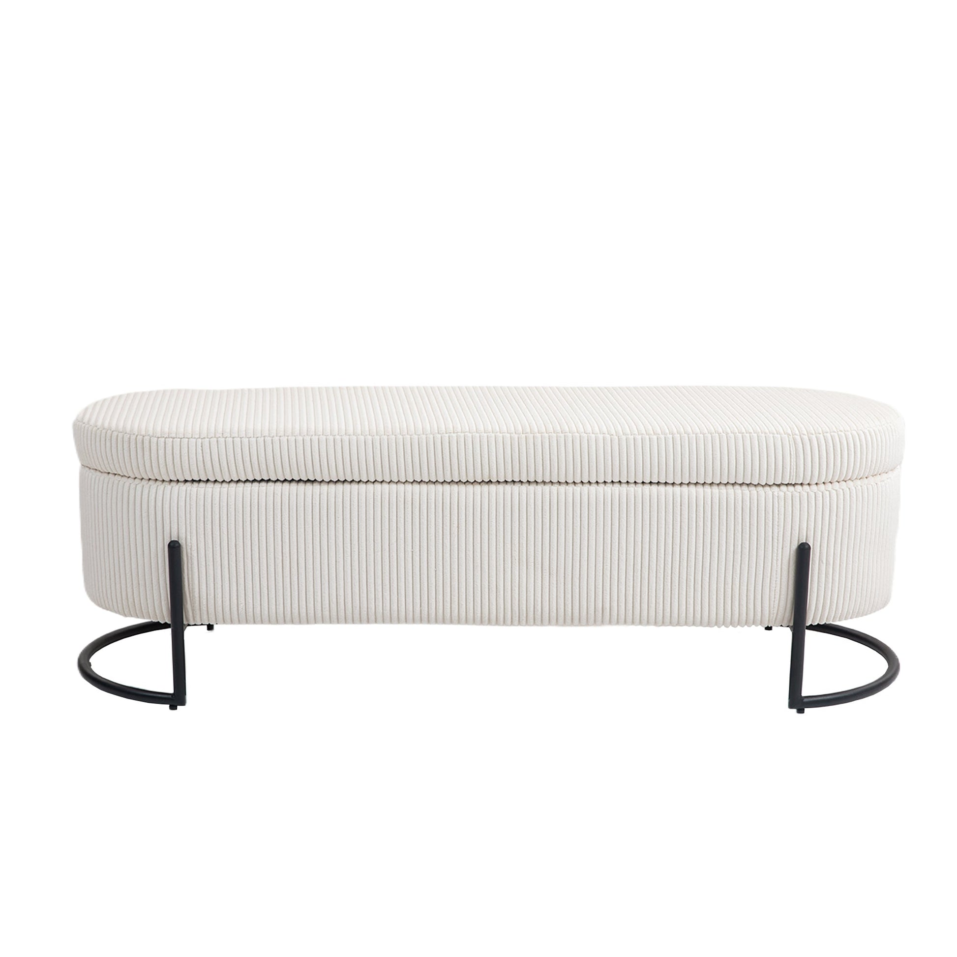COOLMOR storage Ottoman chair with safety hinge and soft cushion fabric storage Ottoman stool (beige) - Korvel
