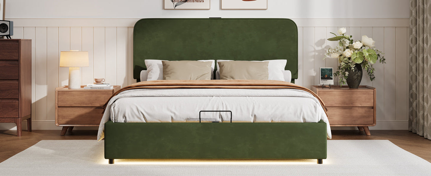Hydraulic Storage Bed with RGB LED Lights and Bluetooth Speaker