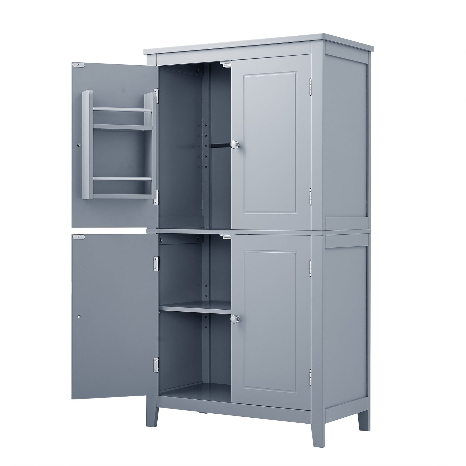 Bathroom floor storage cabinet, bathroom storage cabinet, 4-door independent cabinet, adjustable shelf, adaptive shelf, gray - Korvel