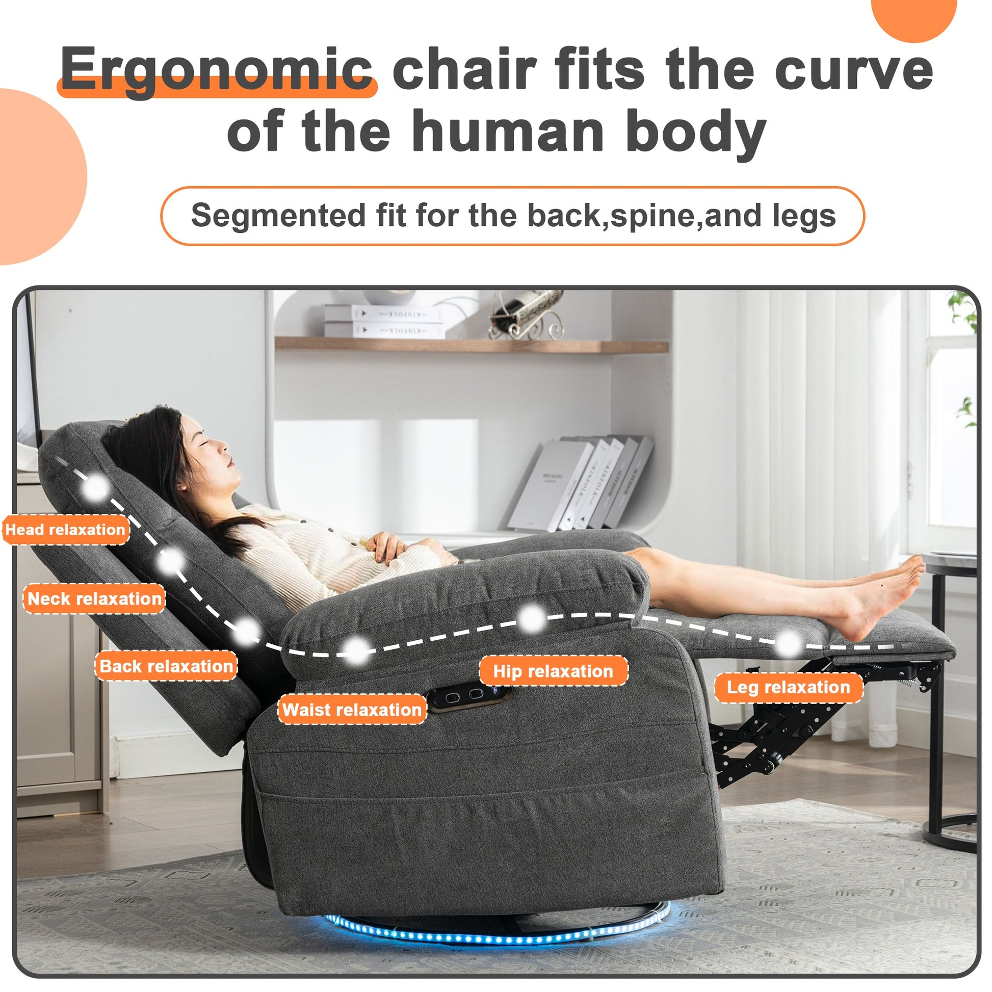 270 degree rotating electric lounge chair with Bluetooth speaker, LED light, telescopic foot pedal adjustable backrest DG - Korvel