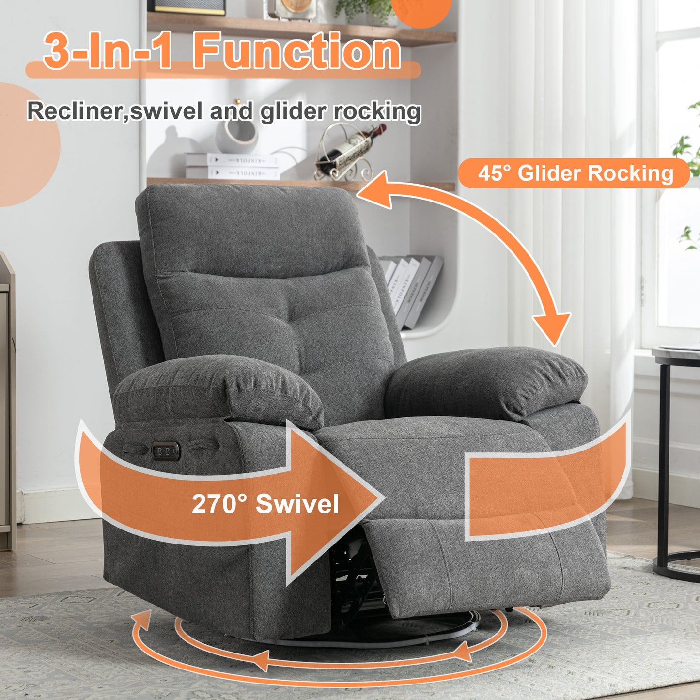 270 degree rotating electric lounge chair with Bluetooth speaker, LED light, telescopic foot pedal adjustable backrest DG - Korvel