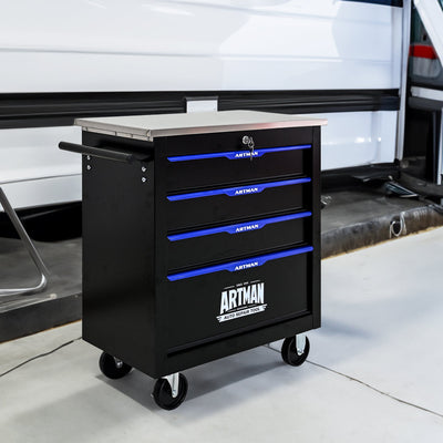 4 DRAWERS MULTIFUNCTIONAL TOOL CART WITH WHEELS-BLACK - Korvel