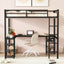 Cama loft de metal negro premium con escritorio y estantes