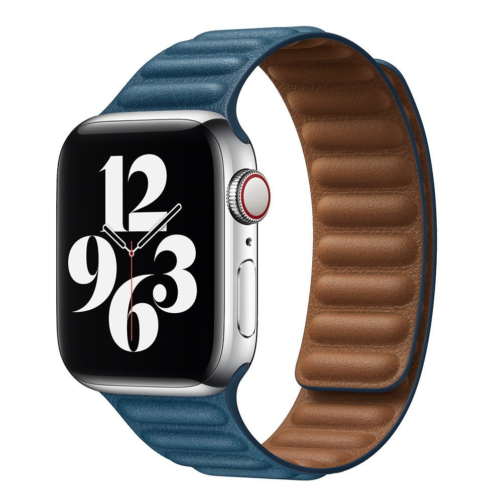 Suitable For iwatch8 Watchband S7 SE 6/5/43 Magnetic Suction New Leather Loopback Chain Apple Watch Wristband - Korvel