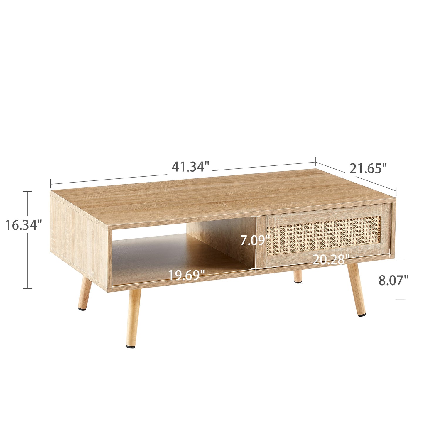41.34" Modern Rattan Coffee Table with Sliding Door Storage