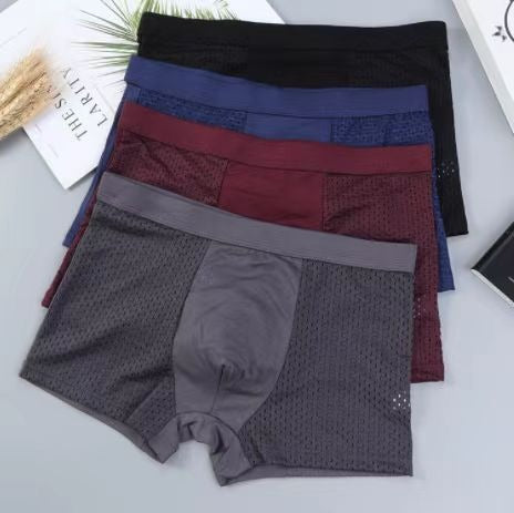 Modal Solid Ice Silk Antibacterial Underwear for Men's Mid Waist Breathable Four Square Corner Underwear - Korvel