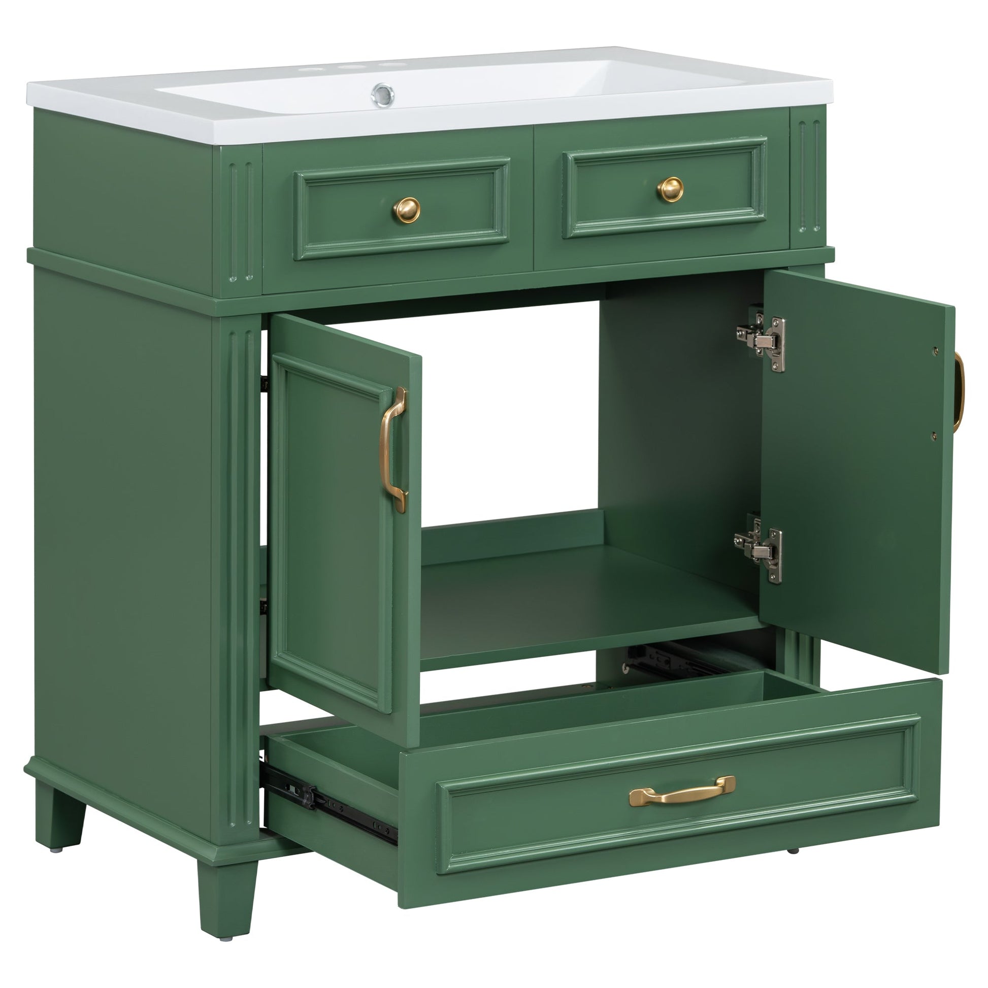 30 inch uncovered bathroom vanity with soft closed door, limited to solid wood frame bathroom storage cabinet green - Korvel