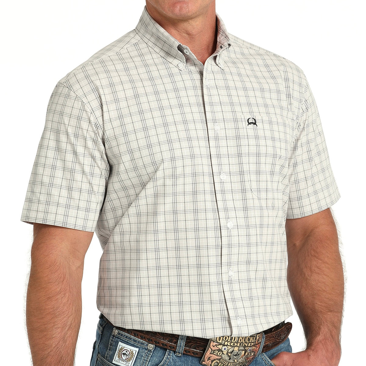 Men's Grey Plaid Arena Flex Short Sleeve Shirt - Korvel