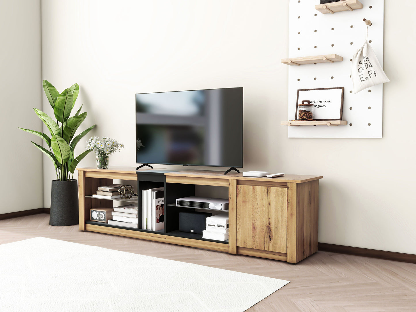 Meuble TV moderne pour téléviseurs jusqu'à 80 pouces avec éclairage LED