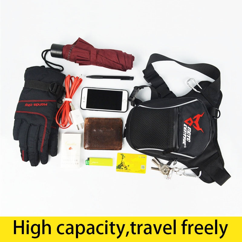 Fashion Motorcycle Drop Leg Bag Hip Bum Fanny Pack Waterproof Motorcycle Bag Outdoor Casual Waist Bag Motorcycle bike Bag Black - Korvel