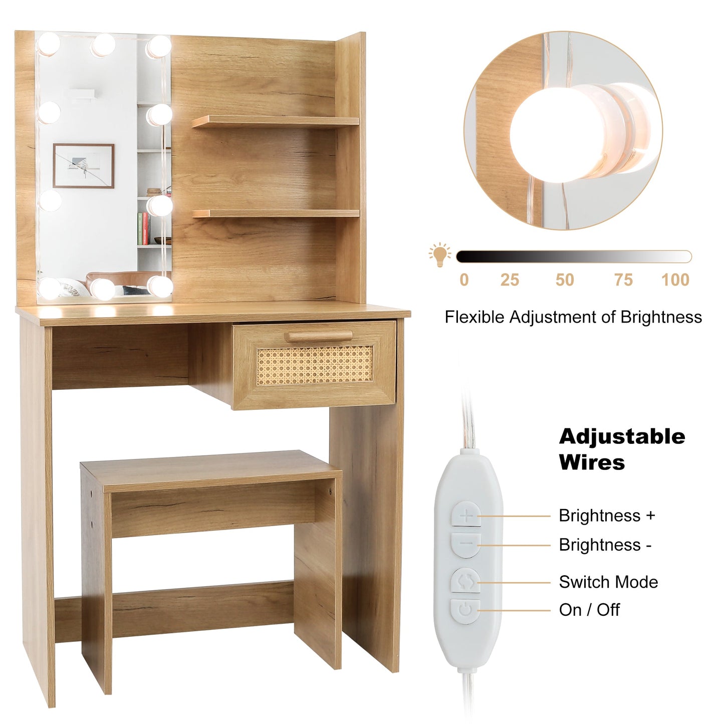 Elegant Bedroom Vanity Set with LED Mirror and Storage