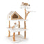 Árbol para Gatos de Madera Sólida de 60 Pulgadas con 2 Perchas - Blanco