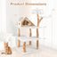Árbol para Gatos de Madera Sólida de 60 Pulgadas con 2 Perchas - Blanco