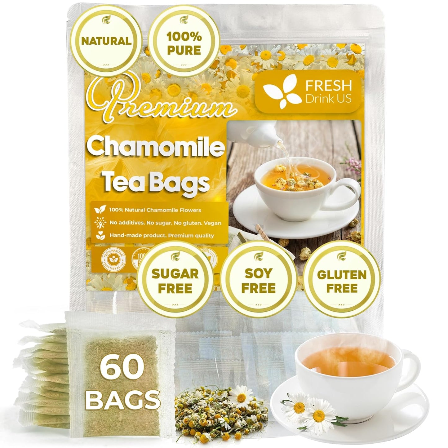 Premium Chamomile Tea Bags - 100% Natural & Biodegradable