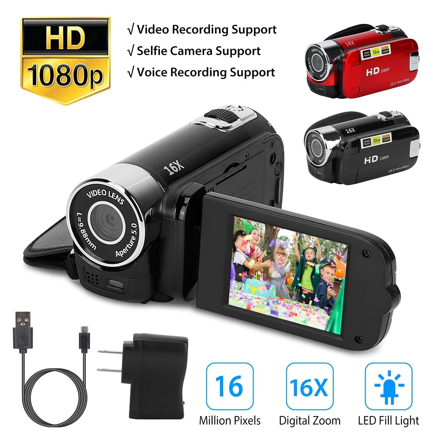 LJG HD 1080P Digital Video Camcorder with 16X Zoom