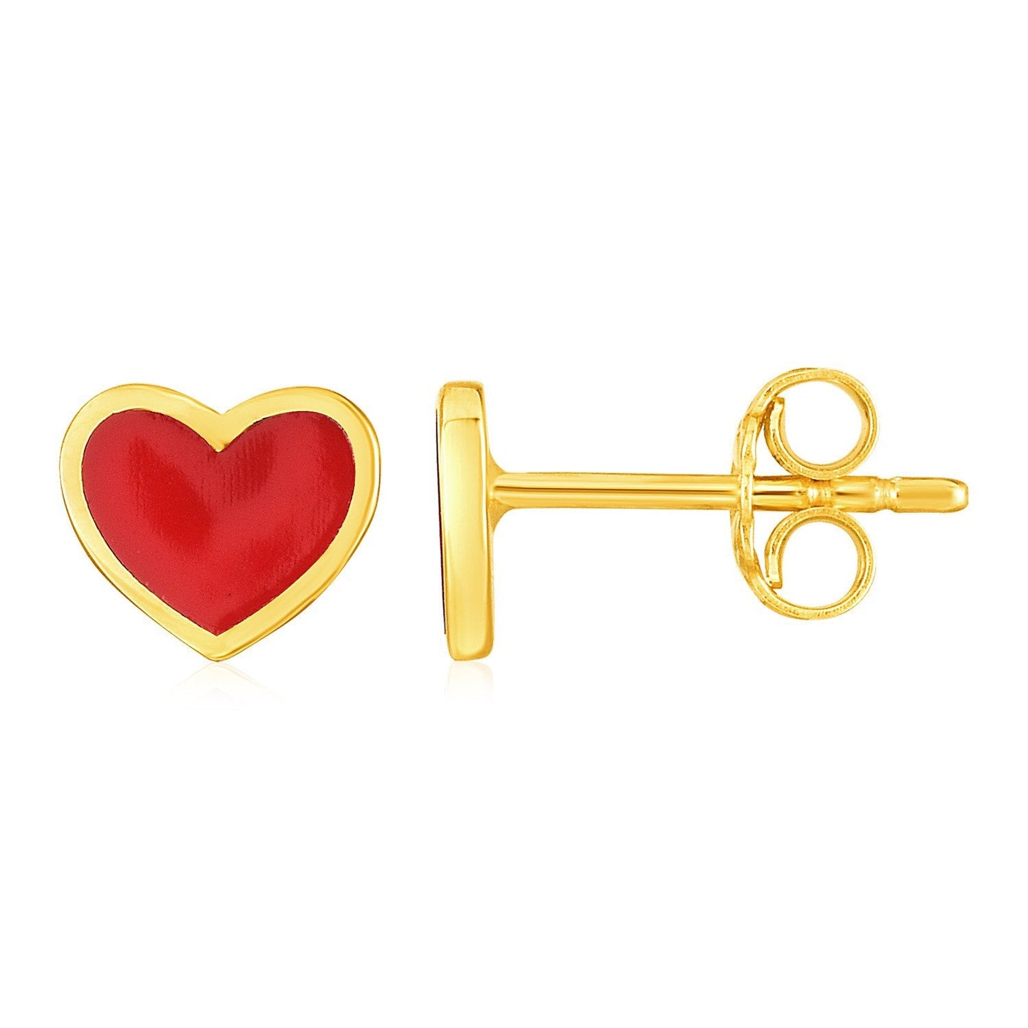 Boucles d'oreilles en or jaune 14 carats et émail rouge en forme de cœur